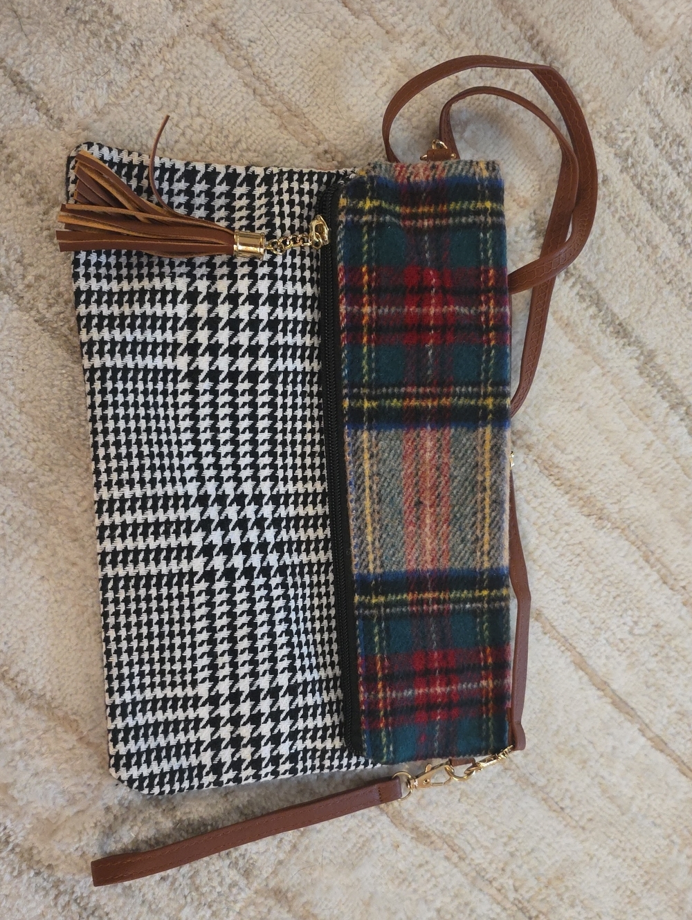 L.I.B new york- Houndstooth & Plaid Crossbody/Clutch (Black, White & Multicolor)
